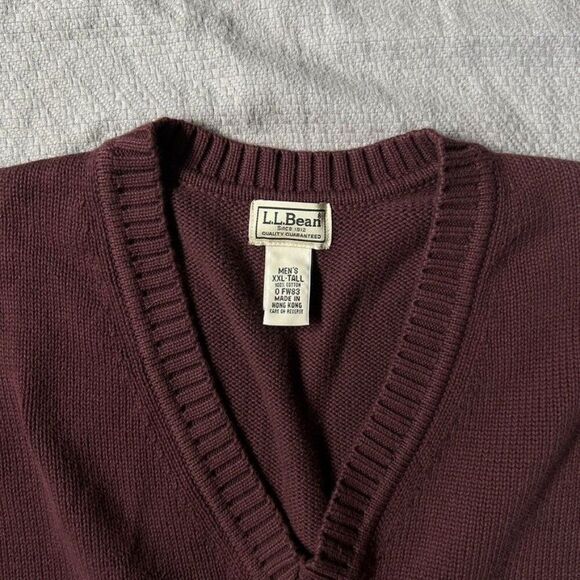 Men's L.L. Bean XXL Tall V-Neck‎ Sweater Burgundy Brown Purple Knit Cotton - Picture 2 of 13